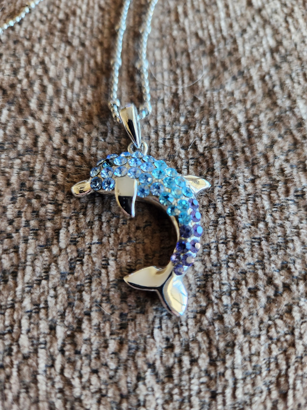 Cookie Lee Silver Dolphin Necklace with Blue and Purple Crystals